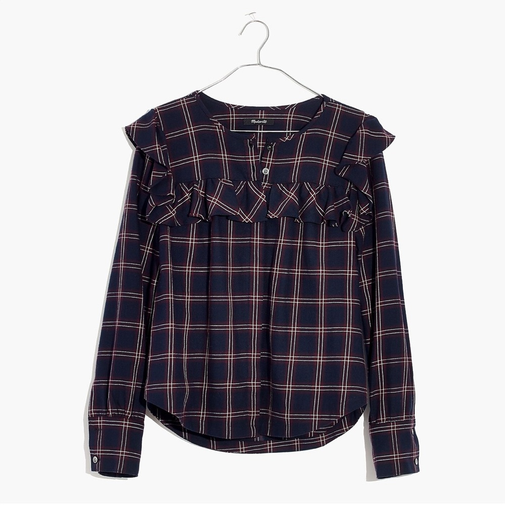 Madewell Plaid Ruffle Yoke Top